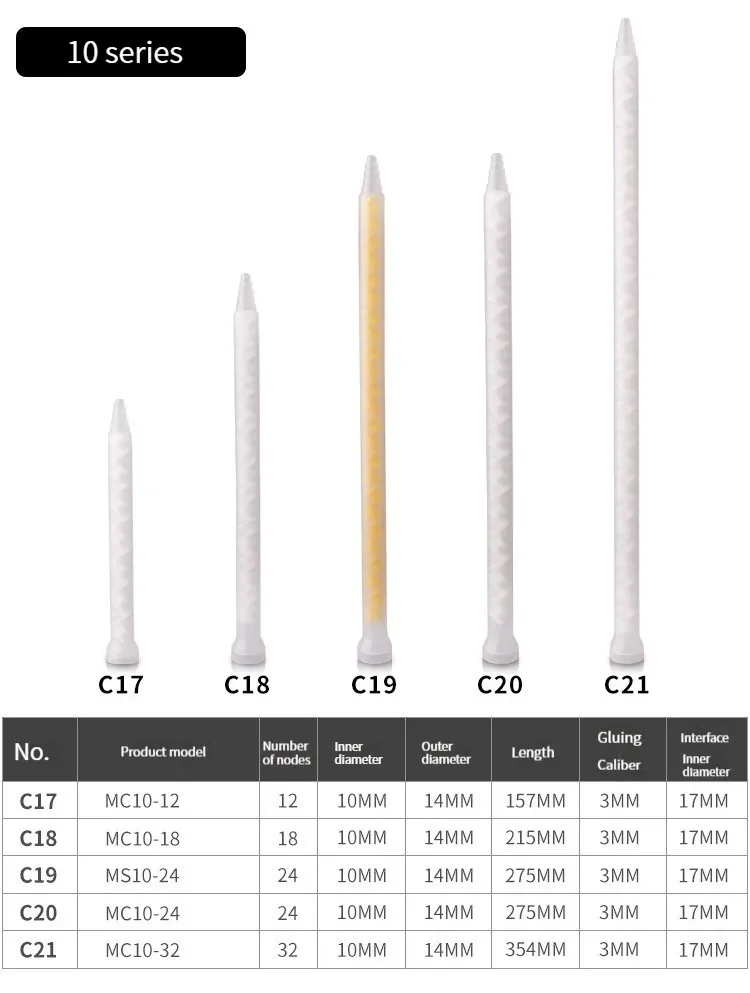 MC White Static Mixing Nozzle, Parafuso de distribuição, MS Mixing Pipe Needle, Cola AB, Especificação C17 a C27