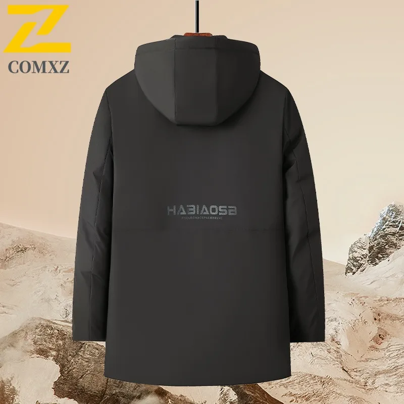 COMXZ Graphene Down Jacket Casual Hooded Collar Outdoor Commuting Office Warm Parka Fashion White Duck Down Winter Garment