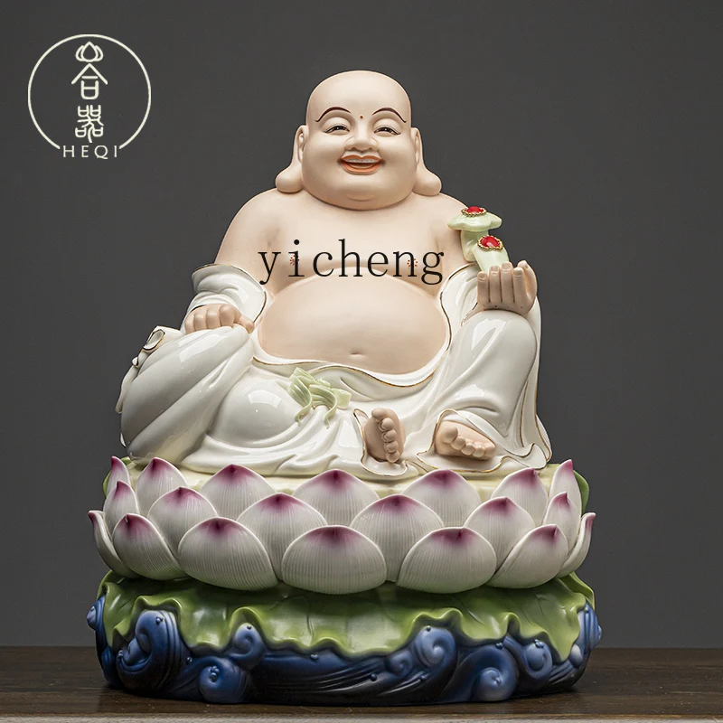 

FY Ceramic Maitreya Buddha Laughing Buddha Statue Wealth-Attracting Home Worship Maitreya Ornament