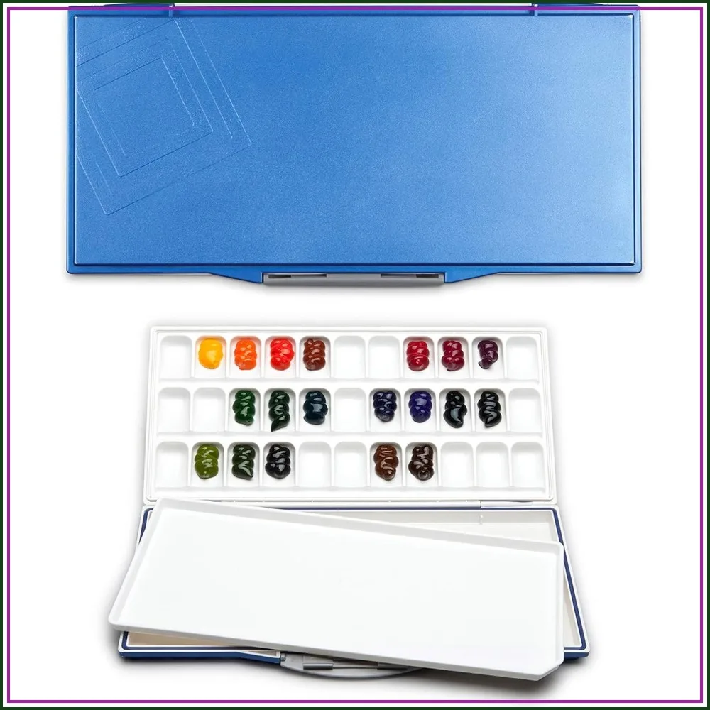 33-Well Airtight Leakproof Watercolor Palette with Removable Mixing Tray, Blue