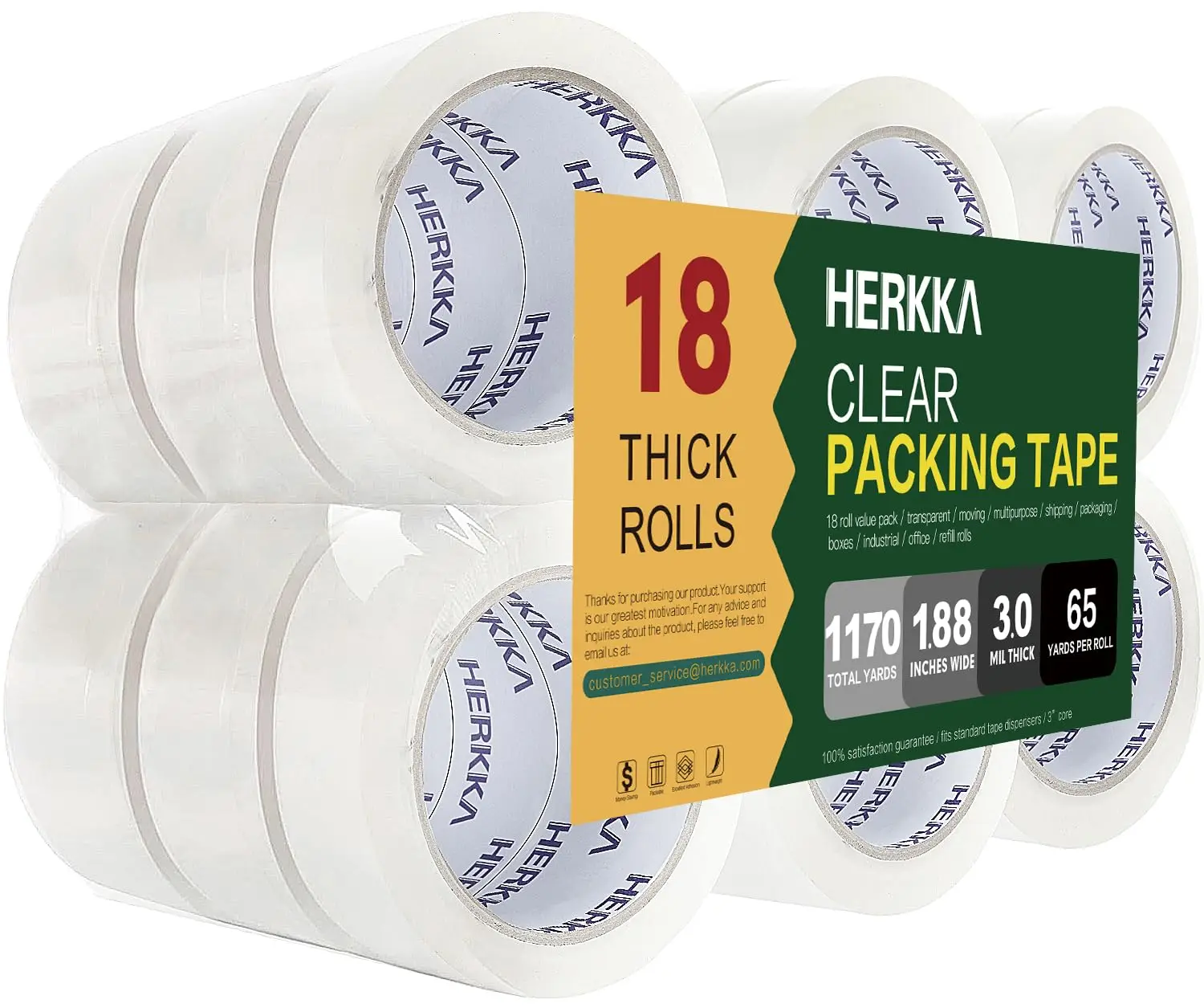 

Clear Packing Tape, 18 Rolls Heavy Duty Packaging Tape for Shipping Packaging Moving Sealing, 3 Mil Thick Clear Packing