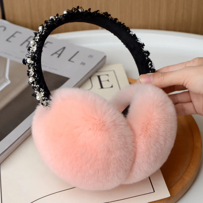 MPPM Natural 100% Rex Rabbit Fur Earmuff Women's Autumn and Winter Warm Earmuffs Winter Accessories for Women