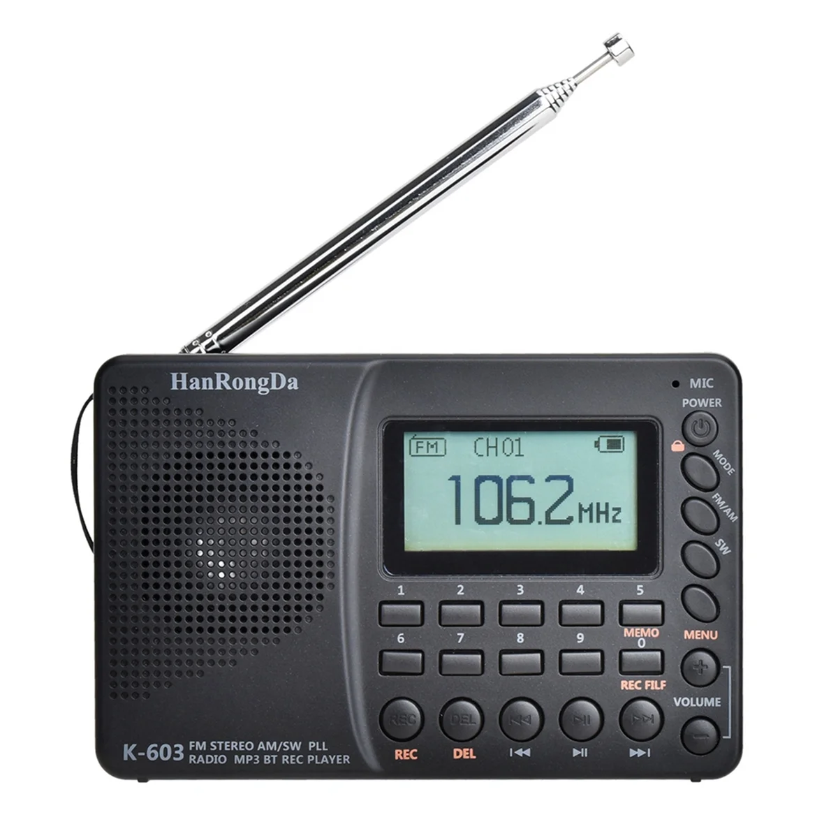 

N84R K-603 Elderly Full-Band Radio Bluetooth Card Recording MP3 Player Portable Radio with Backlit LCD, Sleep Timer