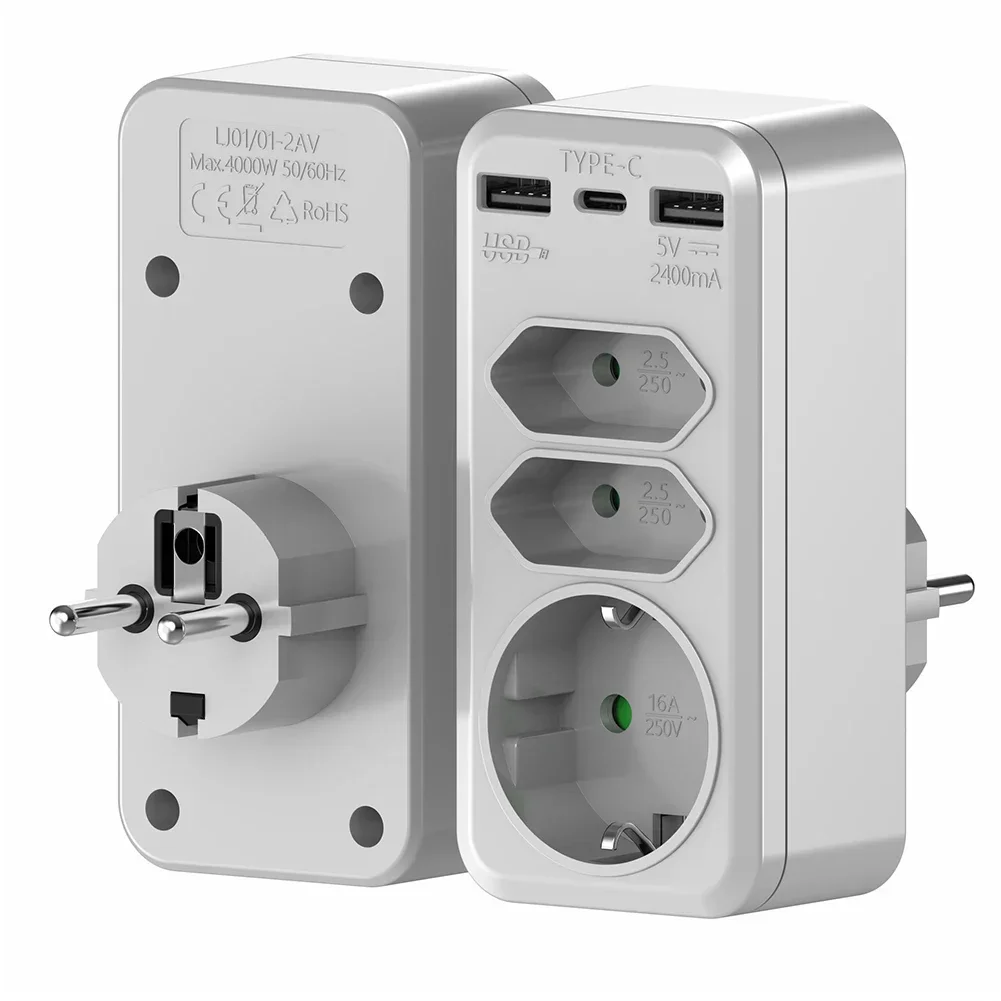 Enchufe múltiple 6 en 1 con USB, regleta de enchufe múltiple con divisor USB, enchufe de expansión, convertidor de enchufe de extensión de alimentación