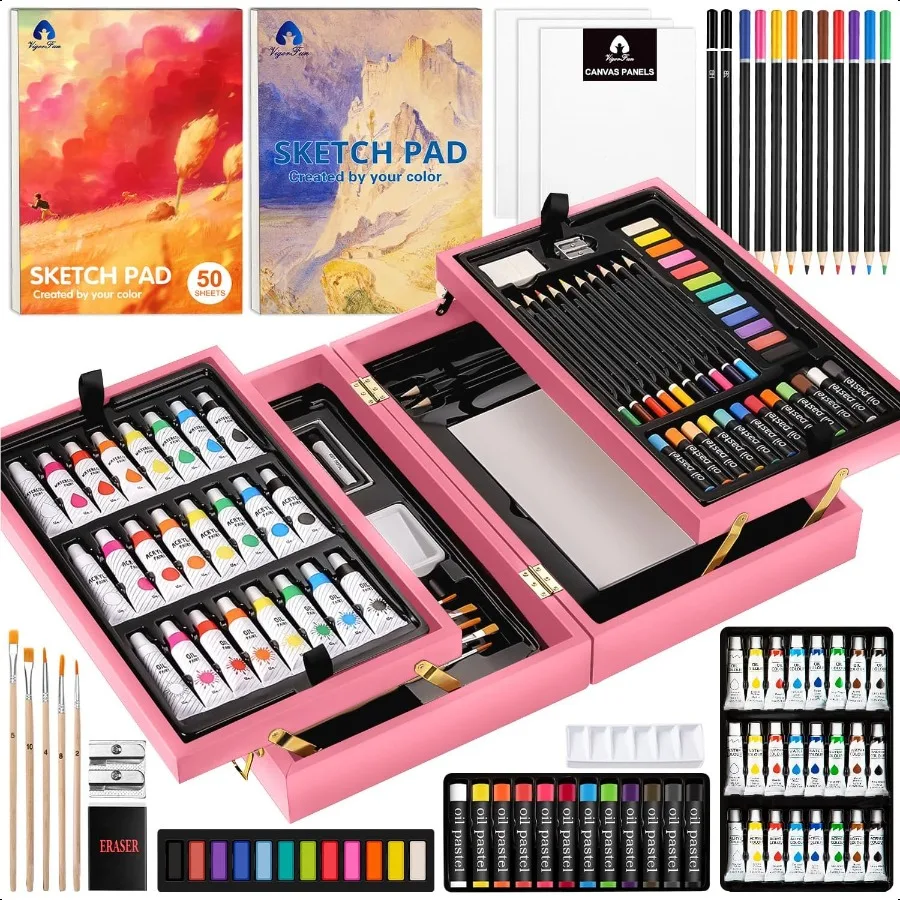 

Art plies Deluxe Wooden Art Set Crafts Drawing Painting Kit with 2 Sketch Pads Oil Pastels Acrylic Watercolor Paints Creative G