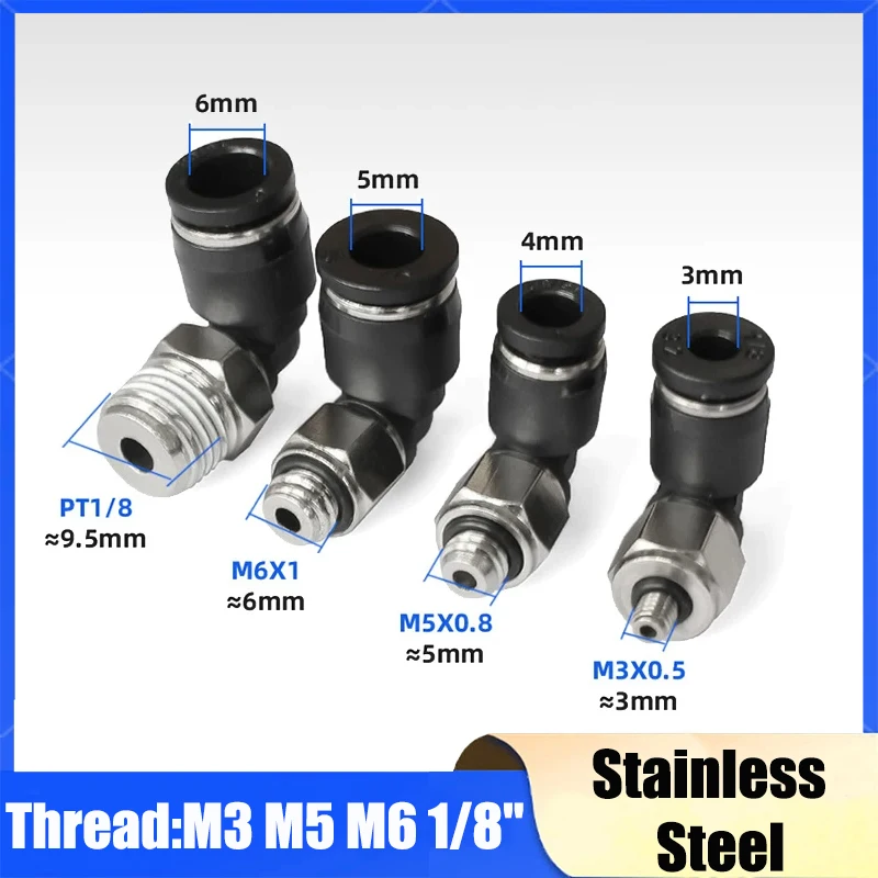 2/5/10Pcs PL Mini Pneumatic Quick Connector Tube Hose 3mm 4mm 6mm External Thread M3 M5 M6 1/8