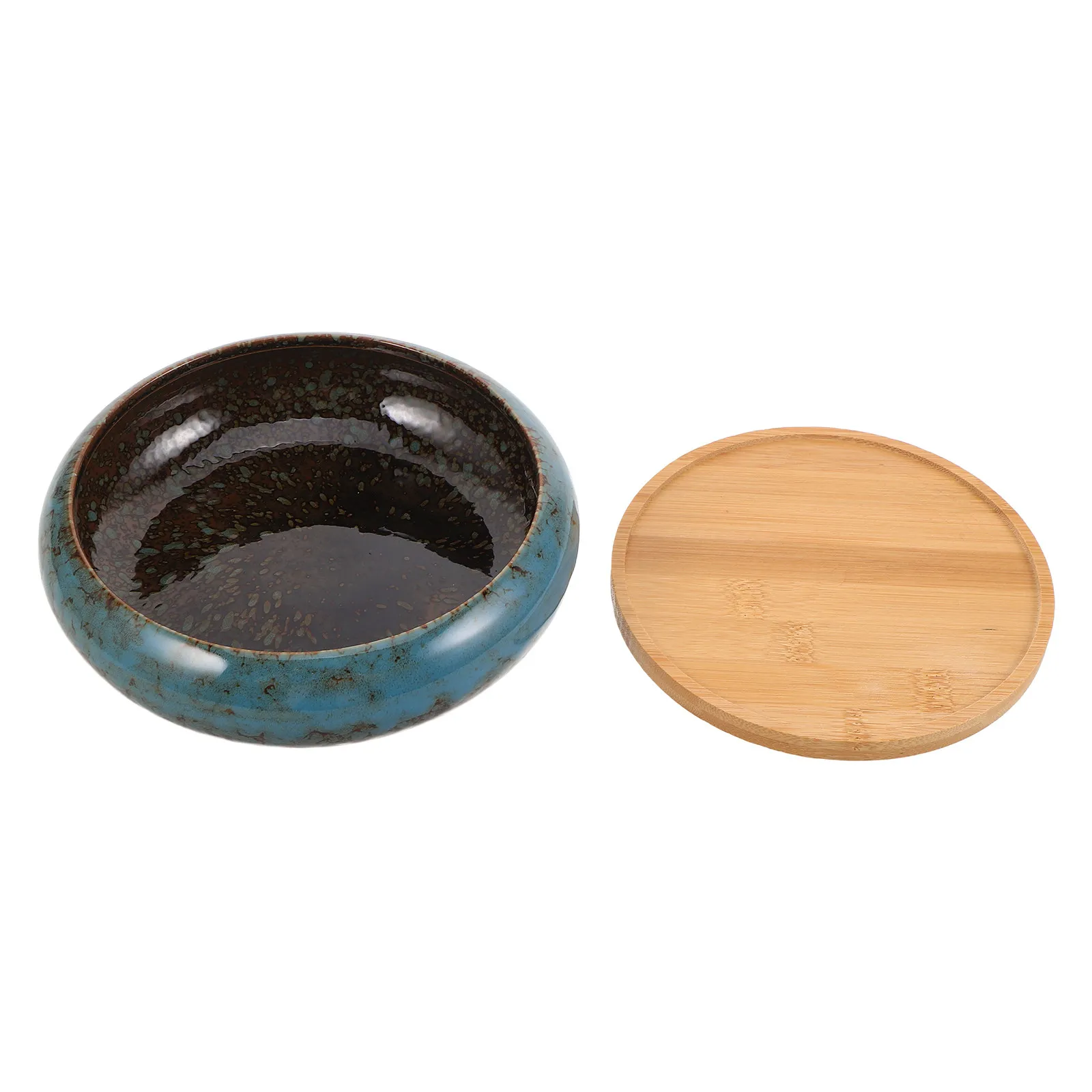 Shallow Ceramic Lotus Planter Hydroponic Pot with Tray Round Succulent Bonsai Indoor Plant Flower Pot for Office Home 17.5cm