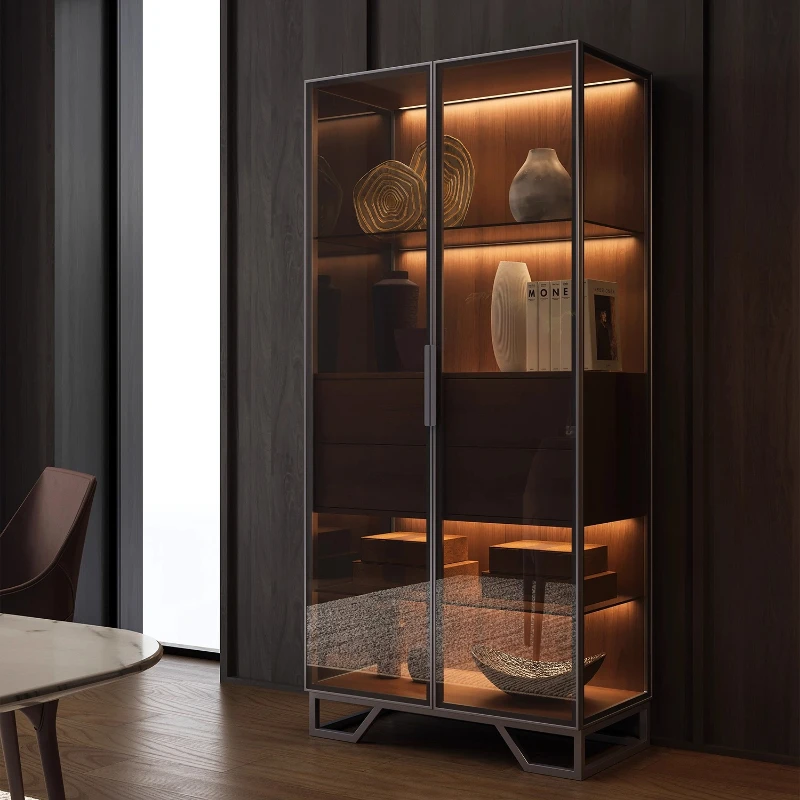 Modern luxury carbon steel plus tempered glass display cabinet living room cabinets Storage locker cabinet Armoire furniture