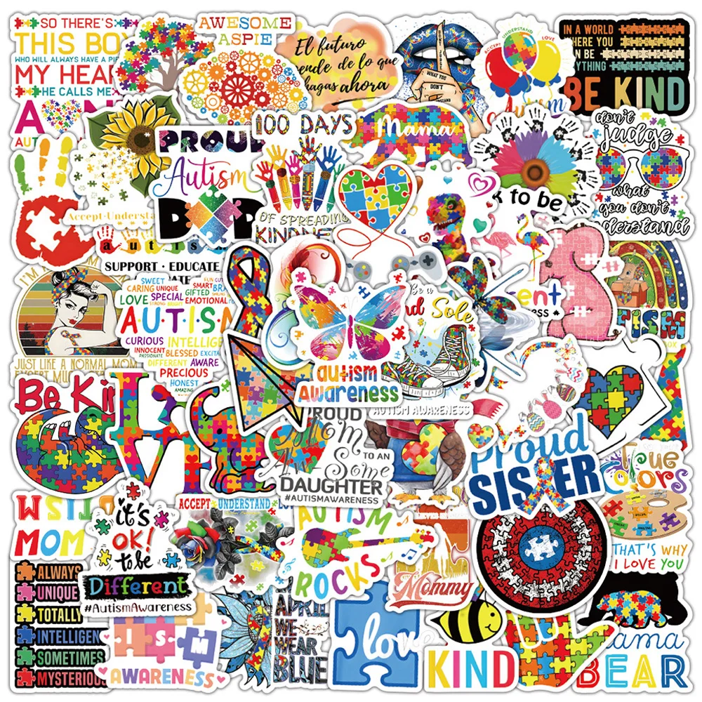 10/30/50pcs Cartoon Autism Stickers Autism Awareness Decal Laptop Diary Guitar Skateboard Phone Bike Graffiti Sticker Kids Toy