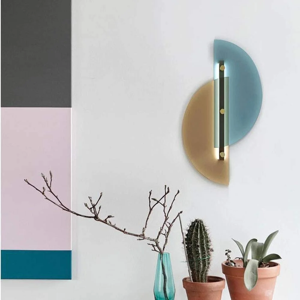 Indoor Glass Wall Light Creative Semi-Circular Shape Sconce with Warm Light Source for Bedroom Living Room Restaurant Cafe Decor