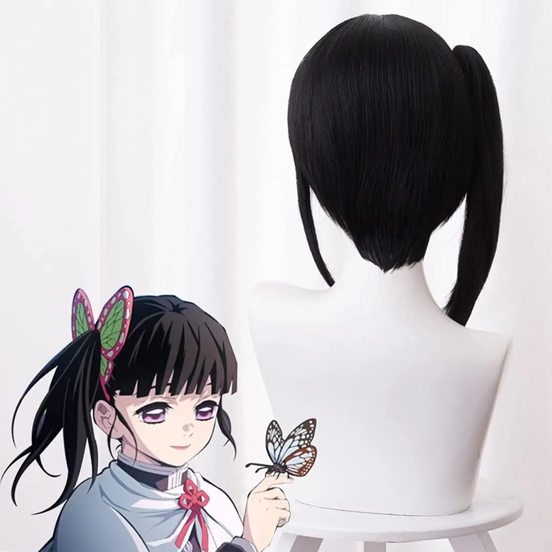 Demon Slayer Kimetsu No Yaiba Tsuyuri Kanao peluca Anime Cosplay marrón oscuro Peluca de cabello sintético resistente al calor para hombres y mujeres