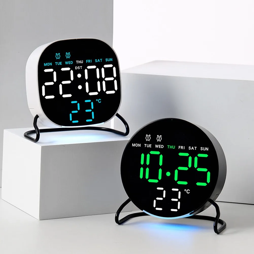 Bedside Night Light AS SHOWN LED Desktop Clock Touch Control Time And Date Loop Display 3-second Cycle Display