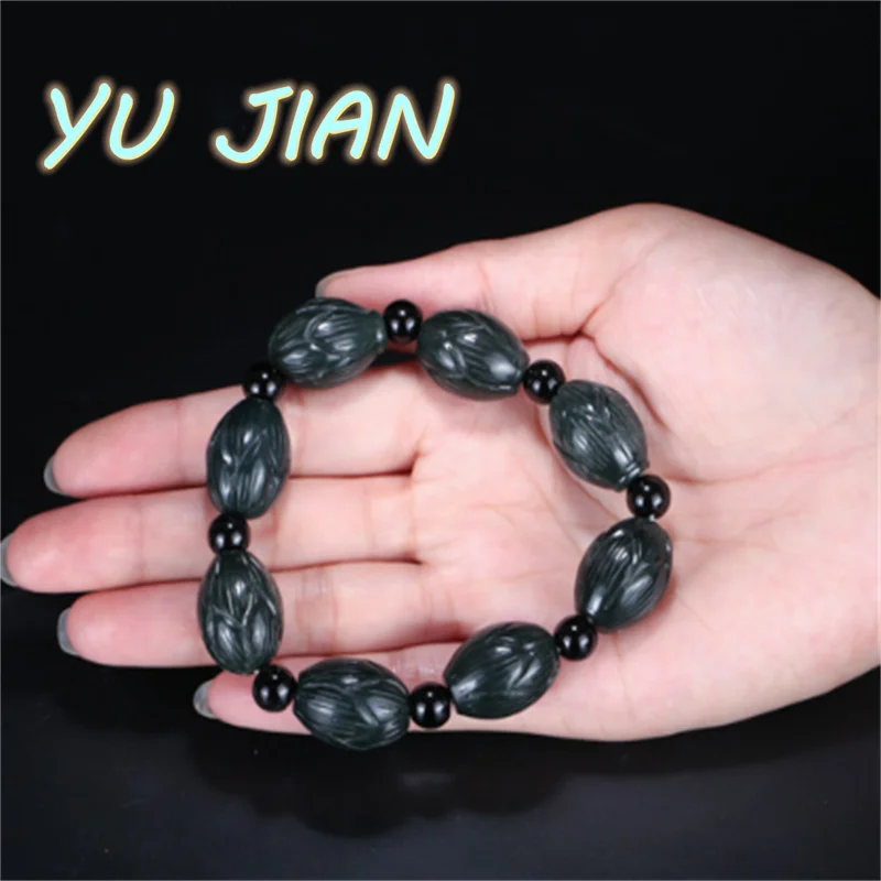 

Exquisite Jewelry Natural Hetian Green Jade Lotus Bracelet Men Women Lucky Bangle Fashion Accessories