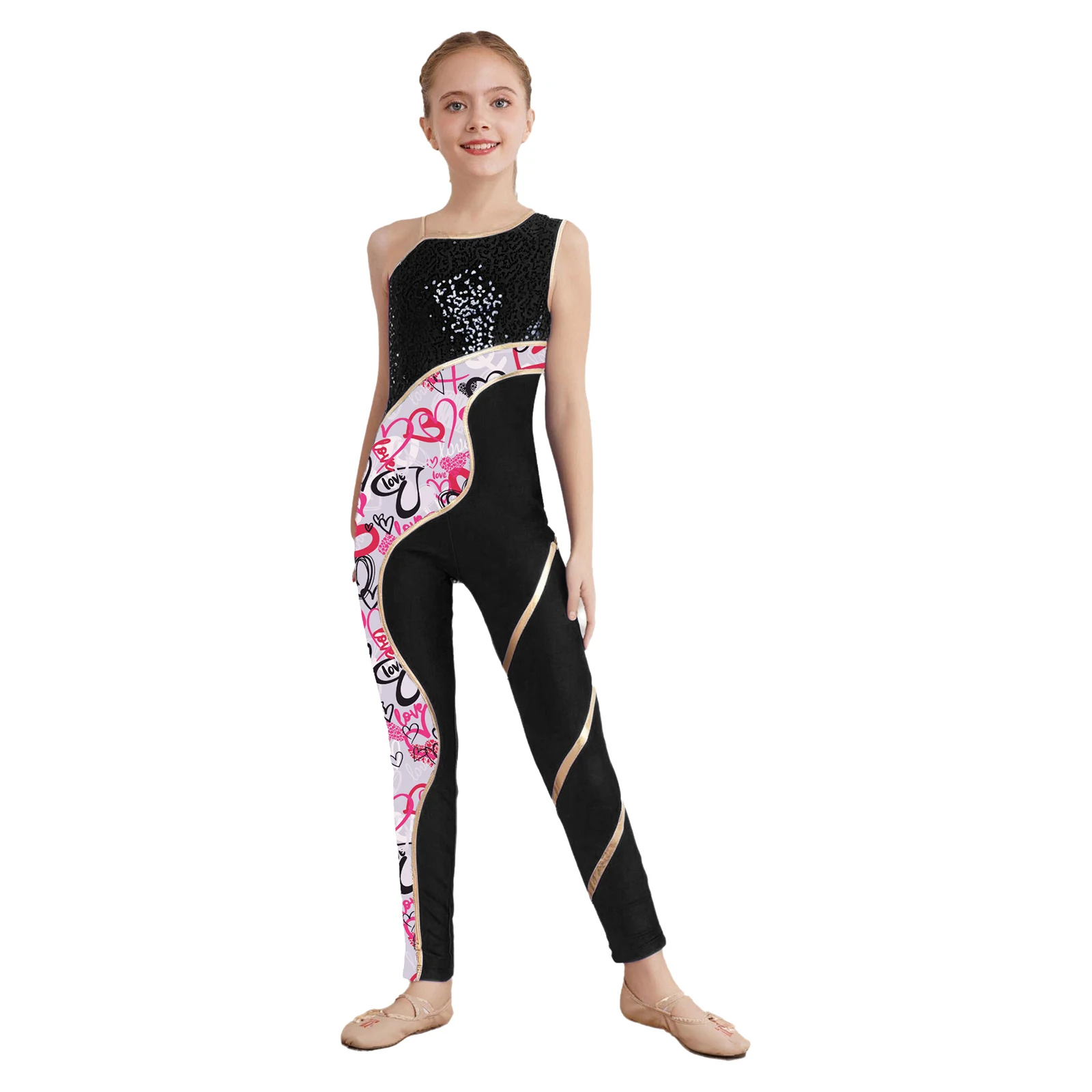 

Girls Kids Fashion Sleeveless Shiny Vibrant Print Ballet Dance Jumpsuit for Gymnastic Yoga Figure Skating Stage Dance Outfits