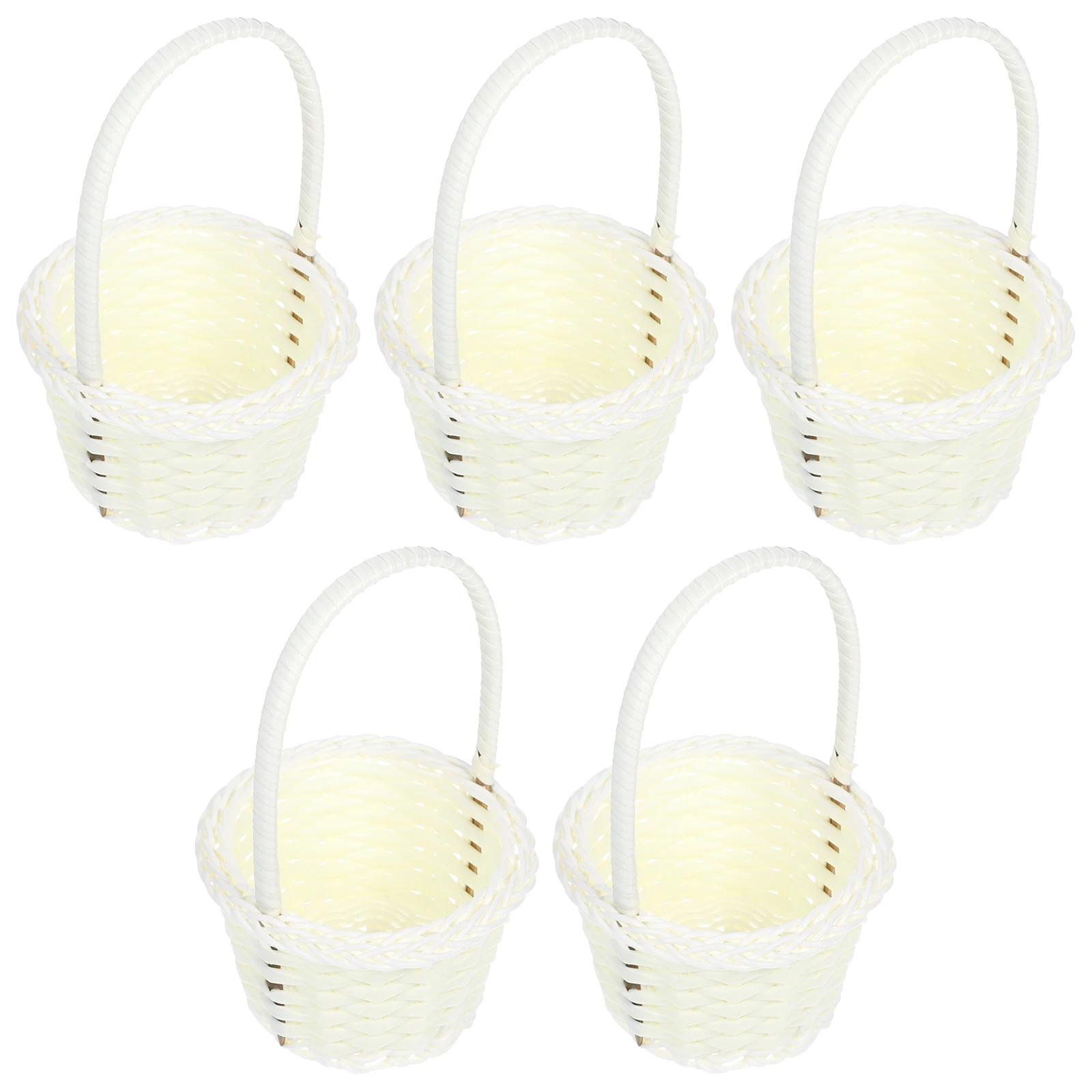 

5pcs Plastic Rattan Storage Baskets Handwoven Fruit Flower Container For Home Multi-Function Desktop Bathroom Organizer Woven