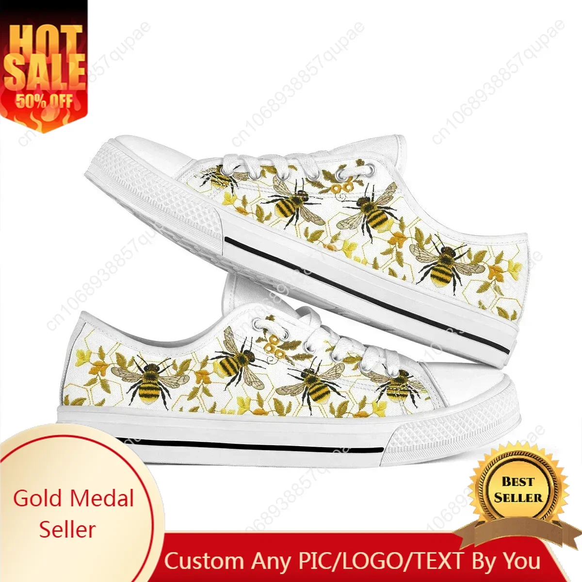 

Golden Cartoon Bee Honey Low Top Sneakers High Quality Mens Womens Teenager Canvas Sneaker Couple Shoes Custom Shoe