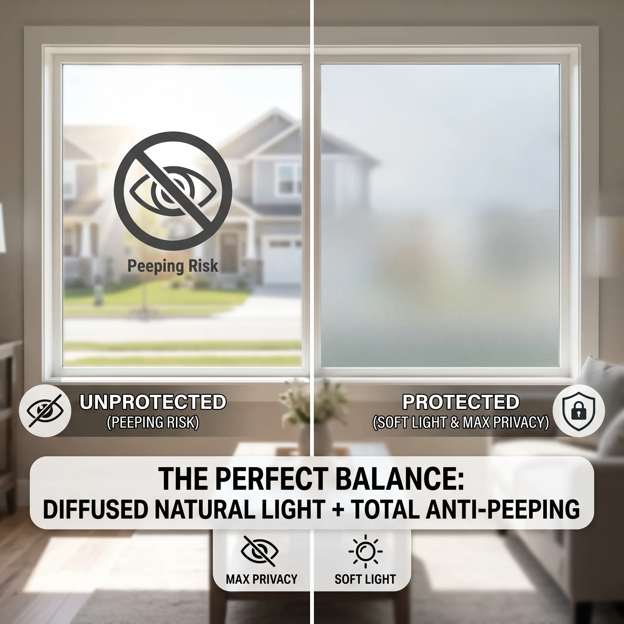 Gradient Frosted Privacy Window Film Self-Adhesive Anti-Peeping Glass Sticker Soft Light Filtering Waterproof Decor for Bathroom