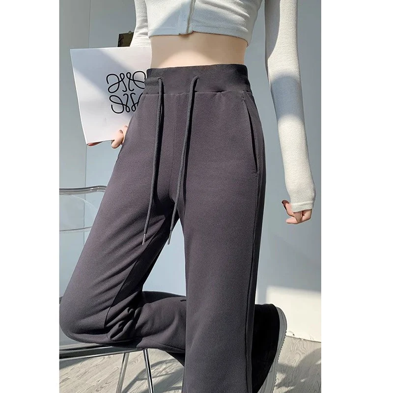 الفتيات مصمم الأزياء مستقيم الساق Sweatpants سيدة عالية الخصر سليم صالح السراويل النساء الجديدة مريحة اليومية متوهج السراويل