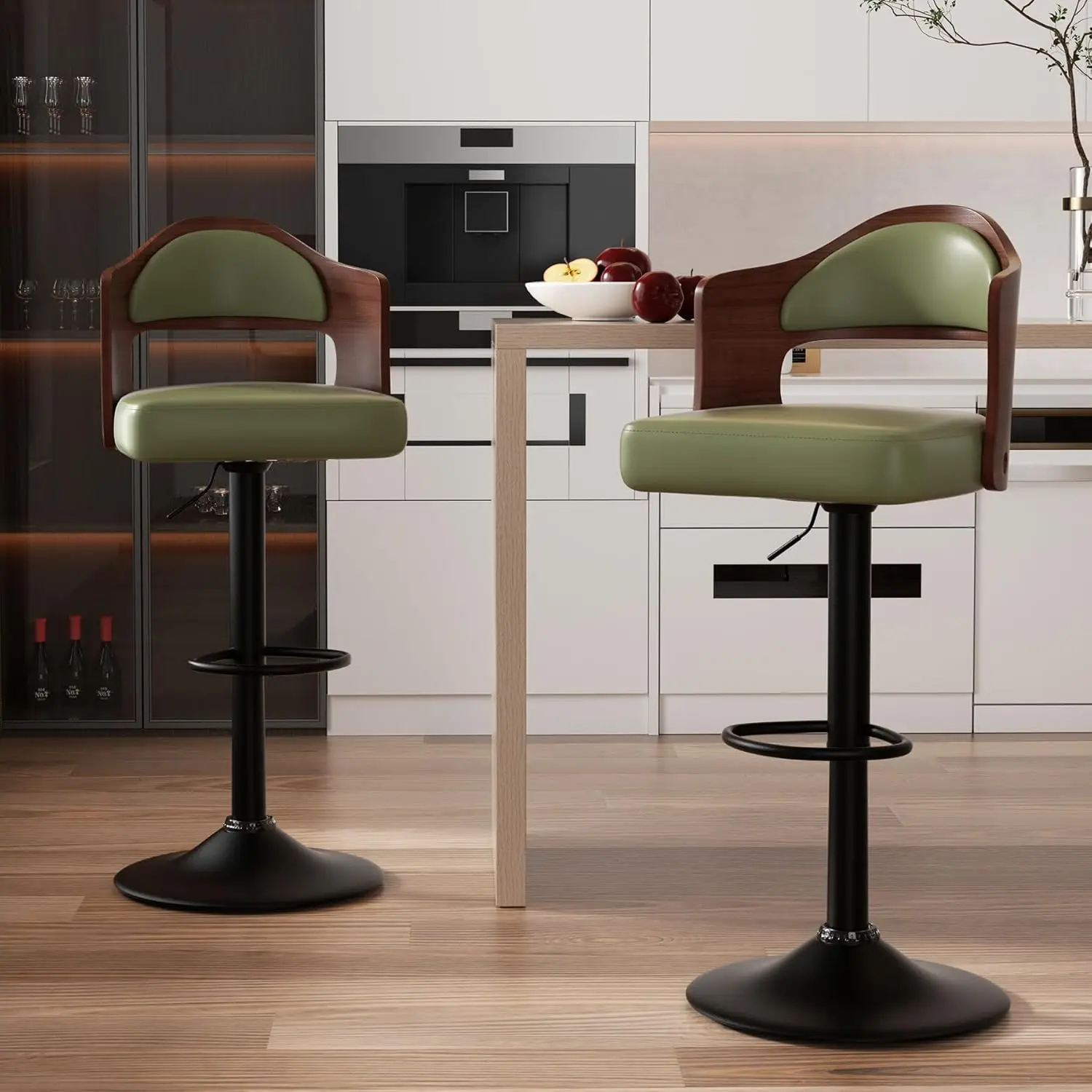 Swivel Bar Stools Set of 2 Seat Adjustable Height 24.5-33.5IN, Wooden Barstools PU Leather Upholstered Bar Chairs, Customized