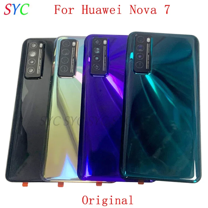 Capa de bateria para porta traseira, capa traseira para huawei nova 7 5g com logotipo da lente da câmera, peças de reparo