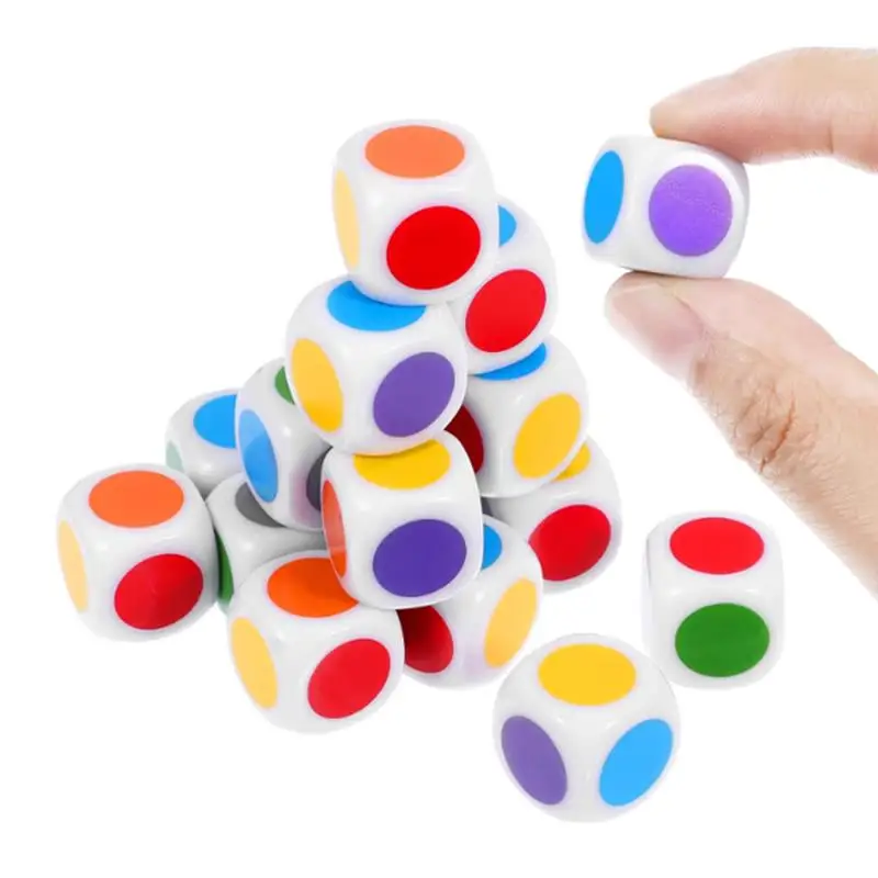 10PCS 16MM Dice with Colored Dots Classroom Prizes Teaching Supplies Math Educational Toys for Kids Boys Girls