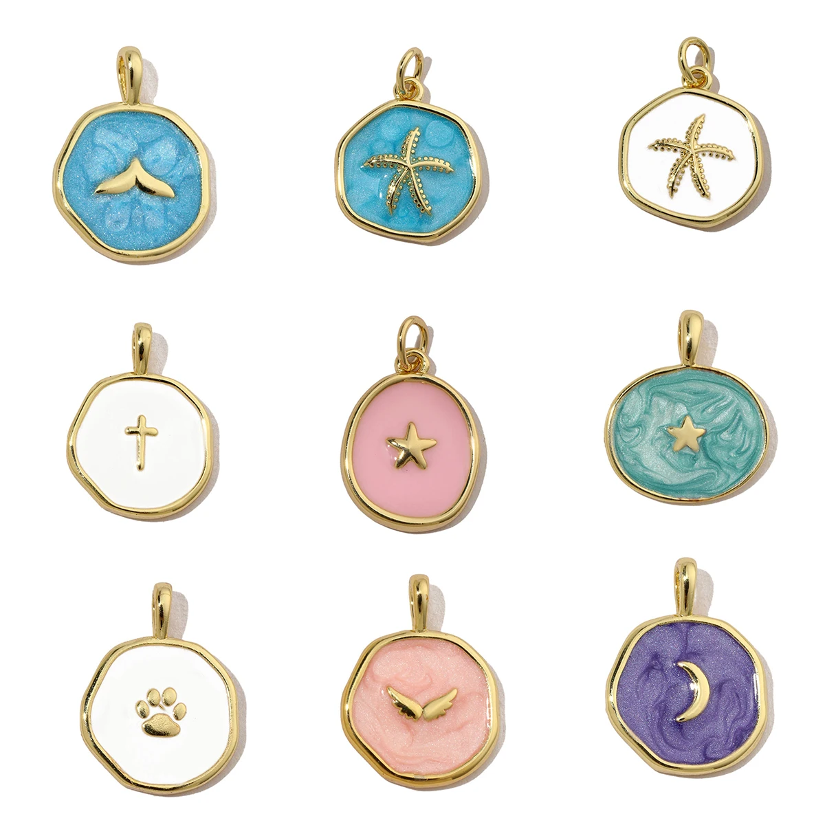 3Pcs/Lot Copper Star Cross Charms Enamel Round Pendants For DIY Making  Bracelet Necklace Fashion Jewelry