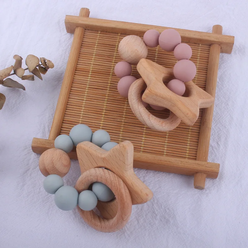 New Baby Products Cartoon Star Beech Wood Gum Creative Baby Silicone Bite Grinding Bracelet Gum Baby Toy Bebes Accesorios