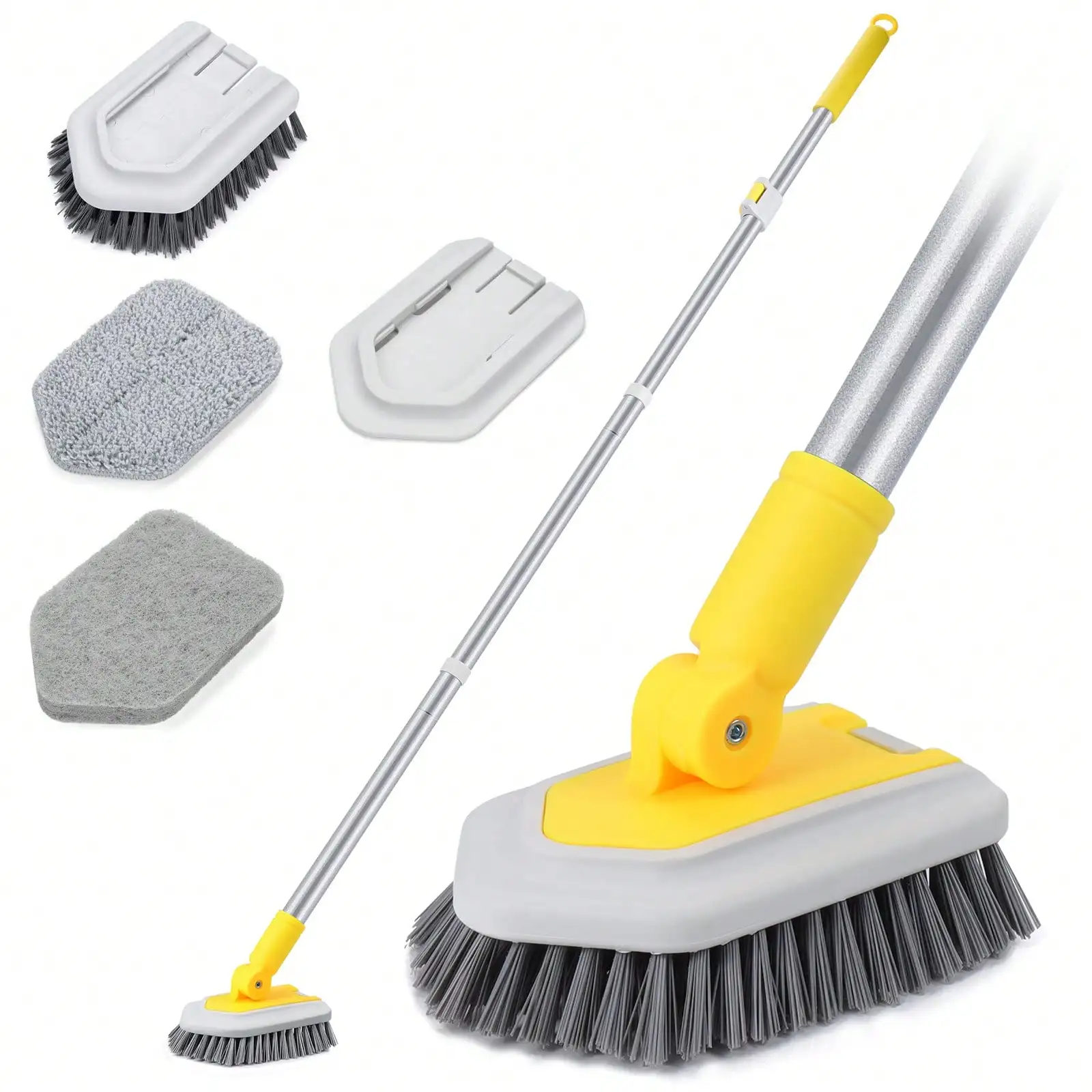 

3 In 1 Shower Cleaning Brush With Locking Head, Tub Tile Scrubber Brush With 50 Inch Long Handle Stiff Bristles Scouring Pads Mi