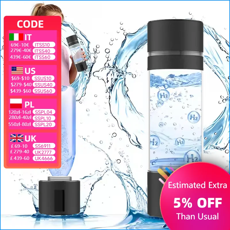Hydrogen Rich Water Cup Portable Electric Hydrogen Water Generator Japan Titanium Quality Filter Health care Water Bottle