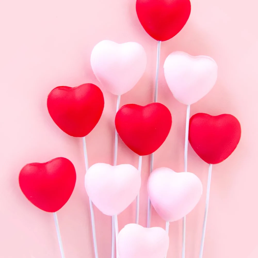 5pcs Valentine's Day Cake Toppers Red Pink Heart Shape Cake Decorations Wedding Birthday Party Baking Cake Decor Baby Shower