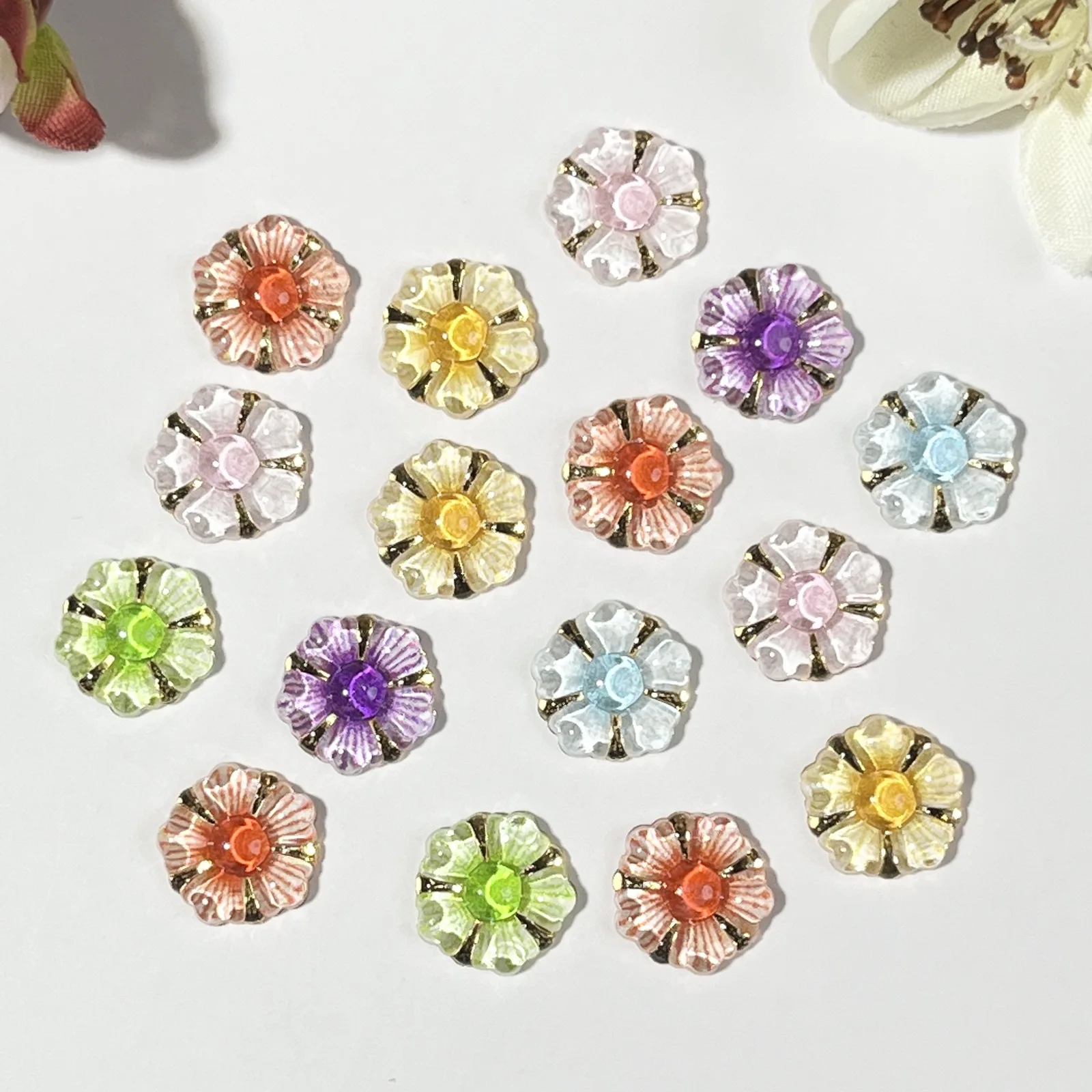 20pcs miniso aesthetic flower cartoon nail charms for diy nail making cute mini resin flatback nail art decoreation