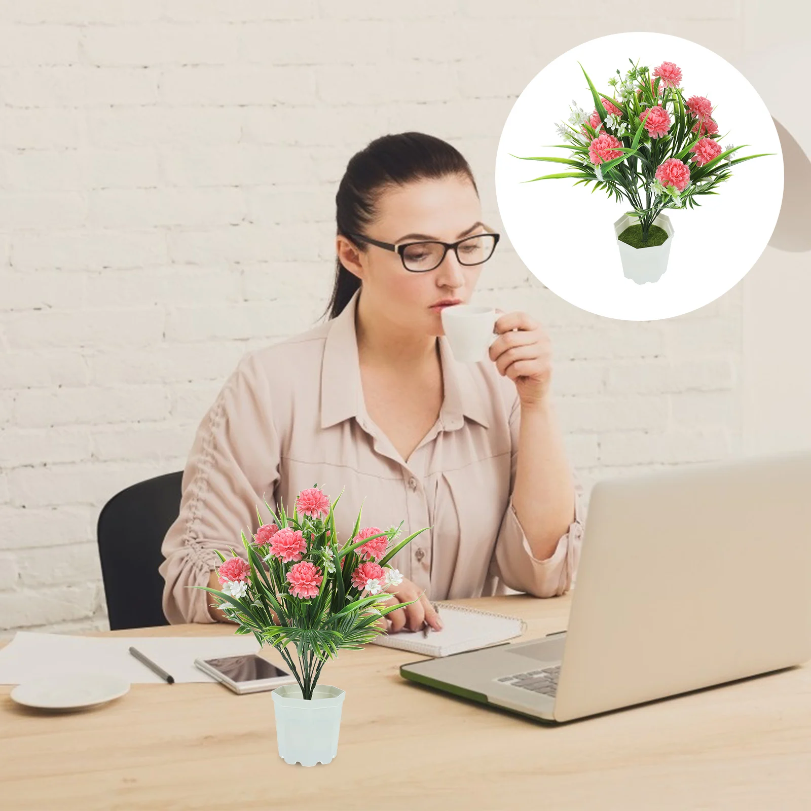 

Flower Bonsai Artificial Potted Plants Fake Plant Decor Home Office Wedding Decoration Wear-Resistant Desktop Ornament Indoor