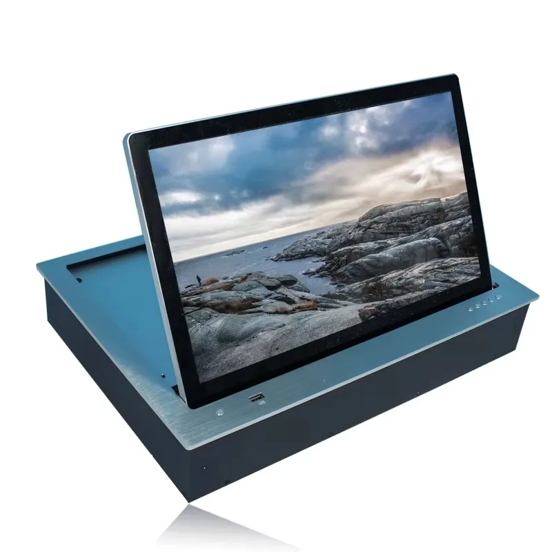 Electric TV Lifting Mechanism Computer Monitor Conference Room Table LCD Conference System Pop-up Electric Lifting Blue Shark
