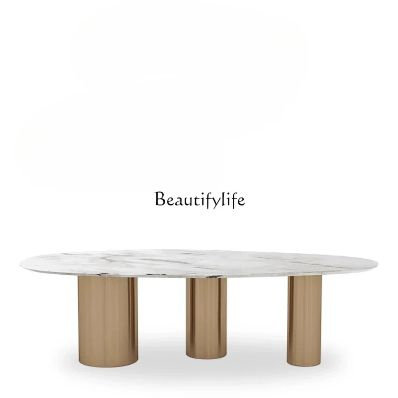 04*Italian minimalist water drop-shaped luxury stone dining table light luxury modern minimalist high-end marble