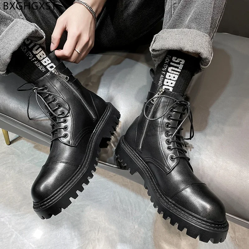 Black Platform Boots for Men 2024 Winter Shoes Man Ankle Boots for Men Male Luxury Brand Leather Boots Men Casual Shoes Zapatos