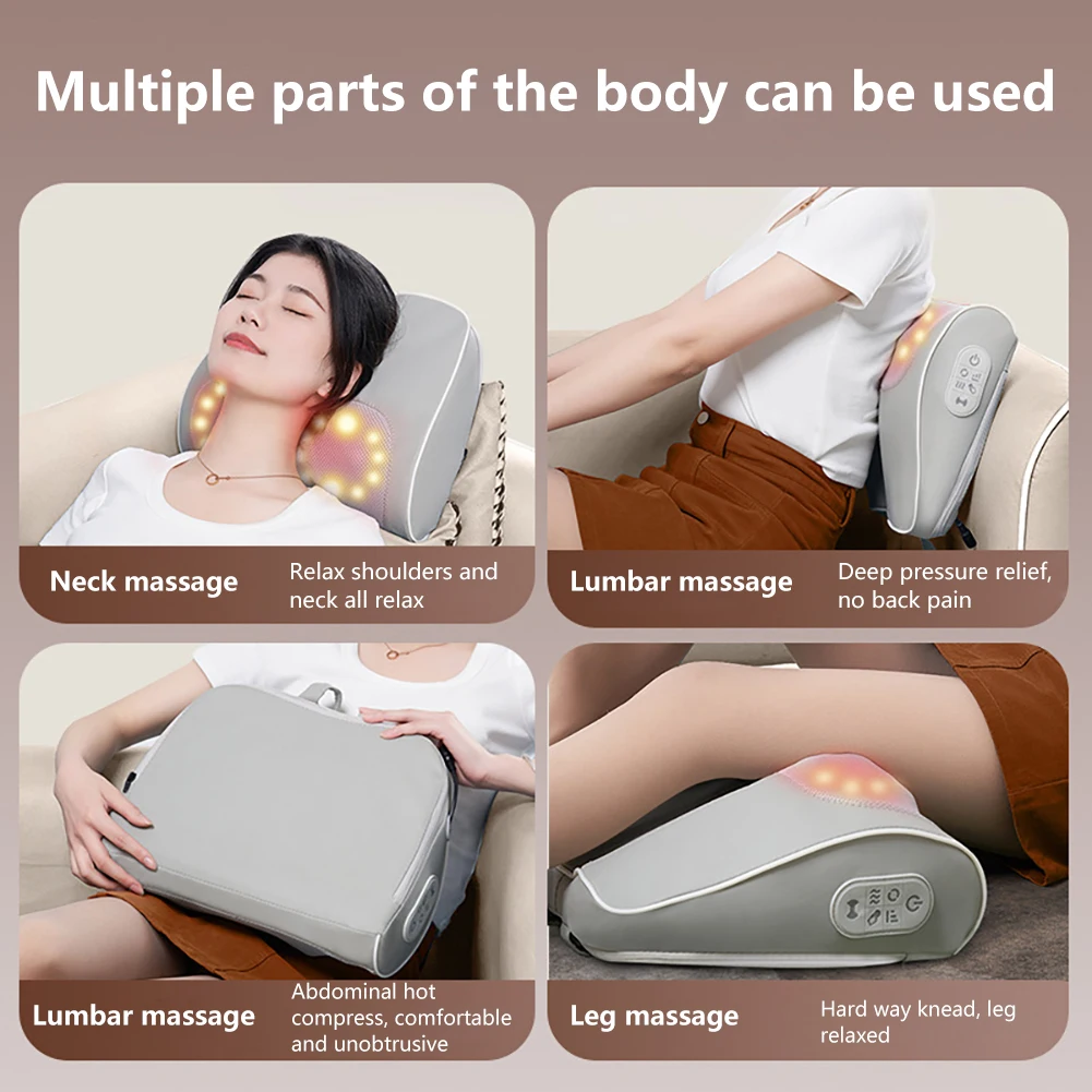 Multifunctional Massage Pillow 3 Level Relaxation Massage Pillow Vibrator Electric Neck Shoulder Heating Kneading Massage Pillow