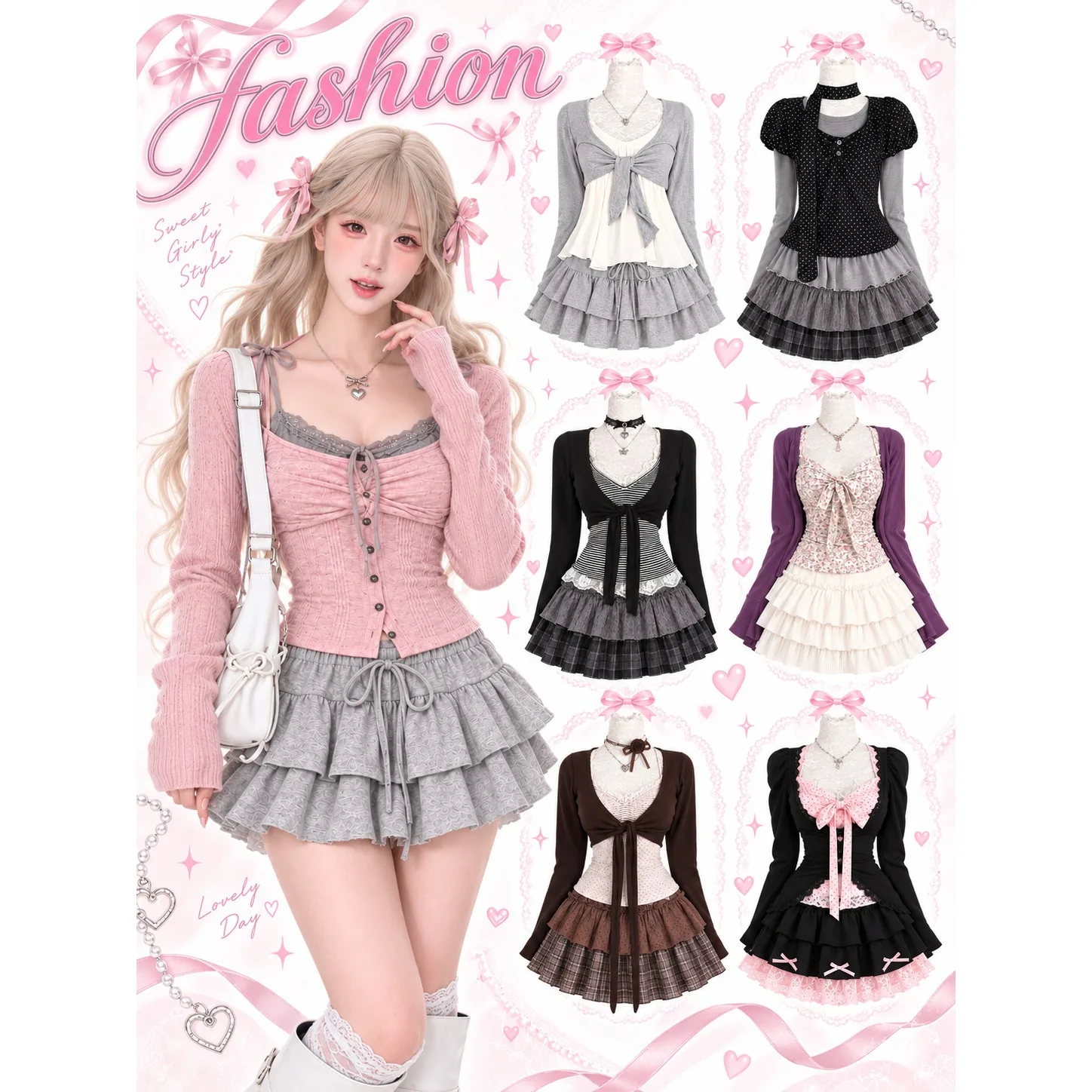 Sweet Lolita Vintage Suits Women Ruffles Cardigan + Sexy Y2k Corset Vest + Mini Skirts Autumn Korean Elegant 3 Piece Dress Sets