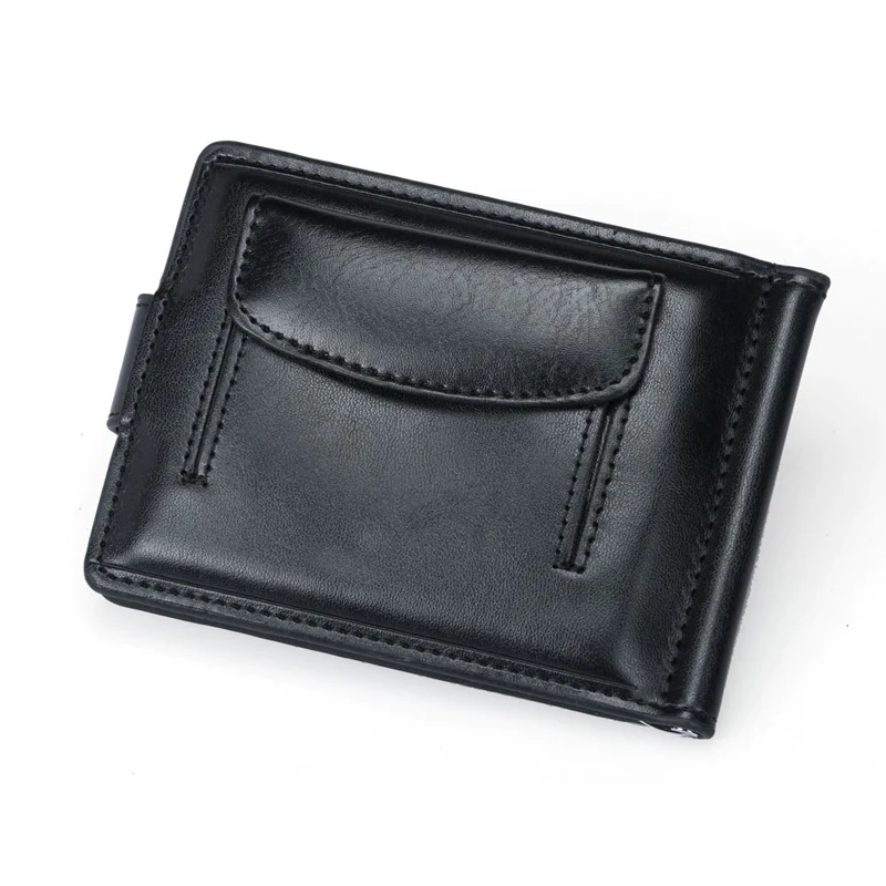 New Small Men\'s Leather Wallet With Coin Pocket Money Clip 5 Credit Card Slots A Metal Clamp ID Cash Holder Purse For Male