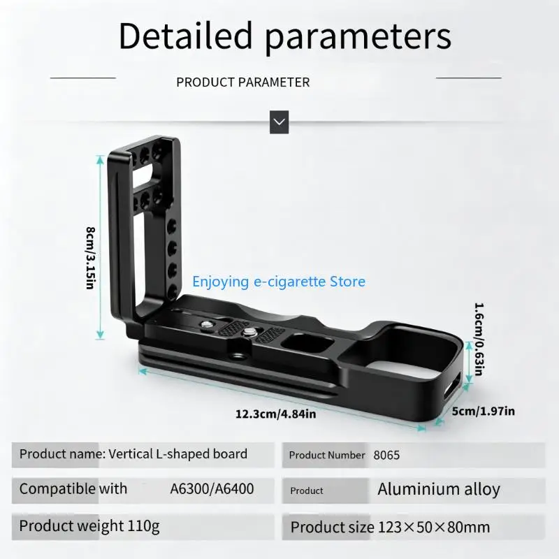 Stativ-Kamerahalterung L-Platte für A6300 A6400, Kamera-Seitenhalterung mit Batteriezugangsausschnitt 1/4 Zoll Gewinde Y4QF – Detail 6