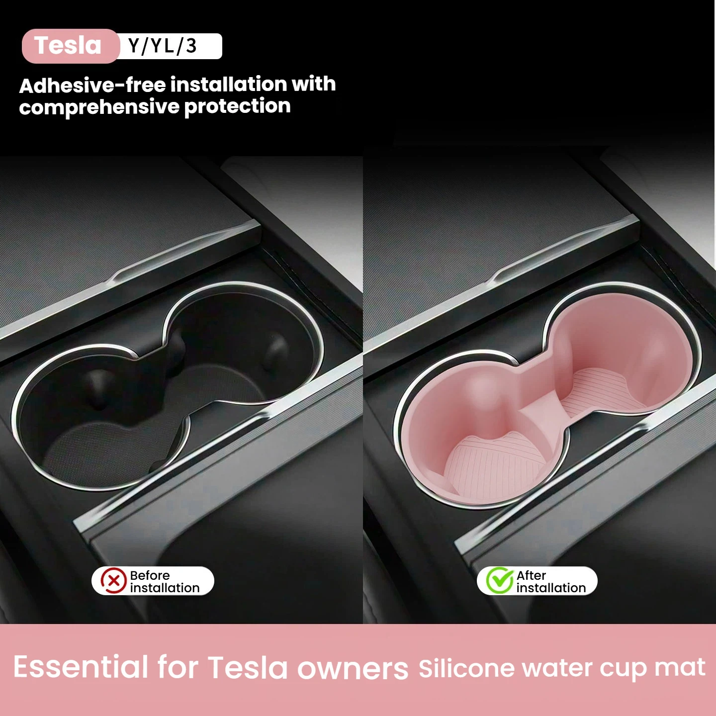 For Tesla Model Y/3 Rear Cup Holder Inserts ilicone Non-slip silicone insert Prevents cup shaking and noise
