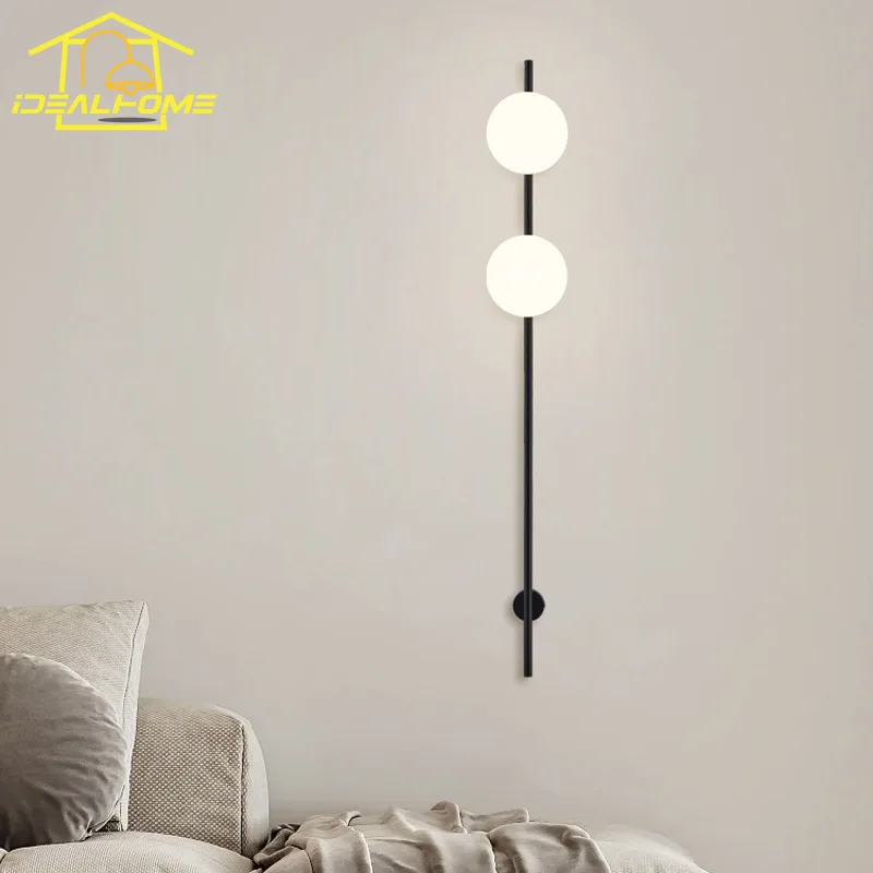 Modern Minimalist Long Pole Black Wall Lamp LED E27 Double Head Home Decor Bedroom Bedside Living Room Sofas Stairs Background