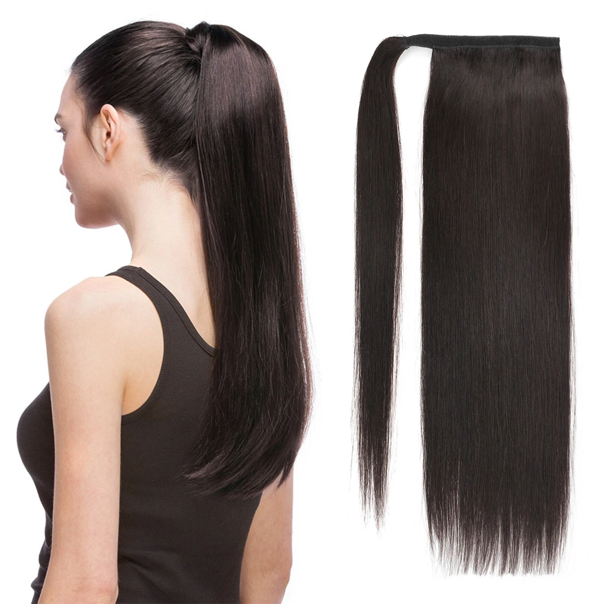 Real Beauty Ponytail Human Hair Clip In Straight European Wrap Around Long Ponytail Clip In 100% Remy Human Hair Extensions