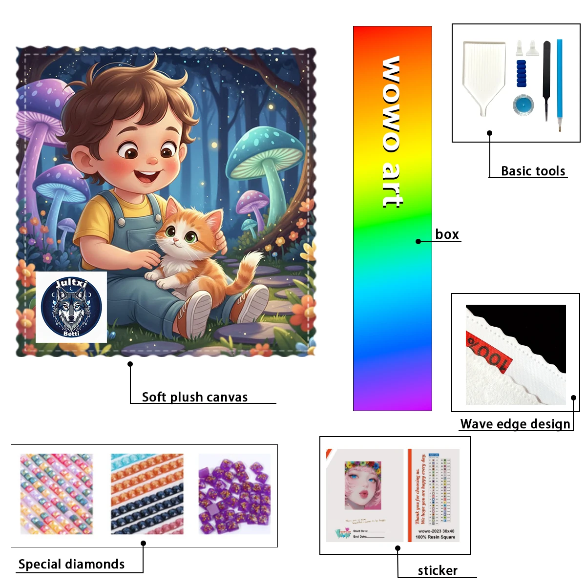 

【Betti_ Diamond Art】The little boy and his orange cat Crystal AB Rhinestone FD Rhinestone Perfect Resin Diamond