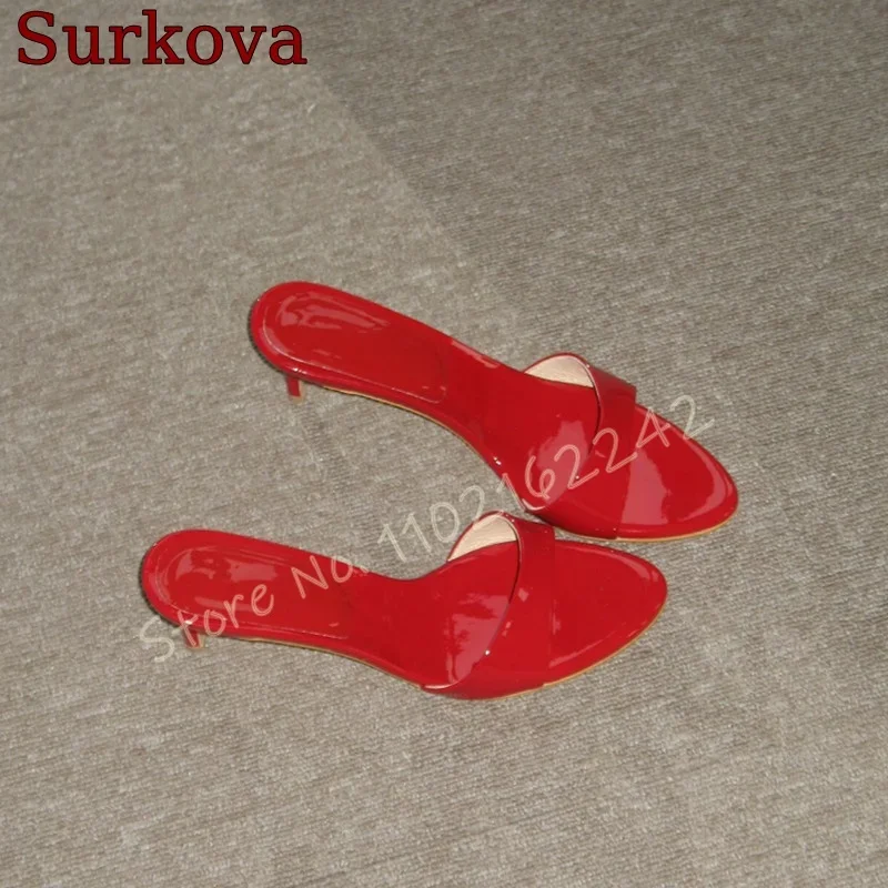 

4CM/6CM Red High Heels Round Toe Low Heel Shallow Mouth Mules Fashionable Summer New Elegant Outdoor Slippers Sandals Size 40
