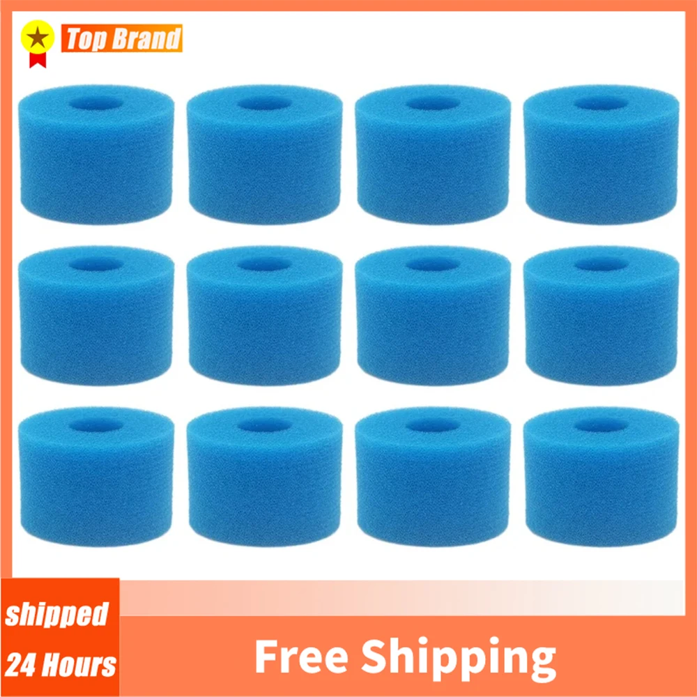 

12pcs Pool Water Filter Sponge For Intex Pure Spa Reusable Washable Foam Hot Tub Filter Cartridge S1 Type Filter Cylinder Sponge