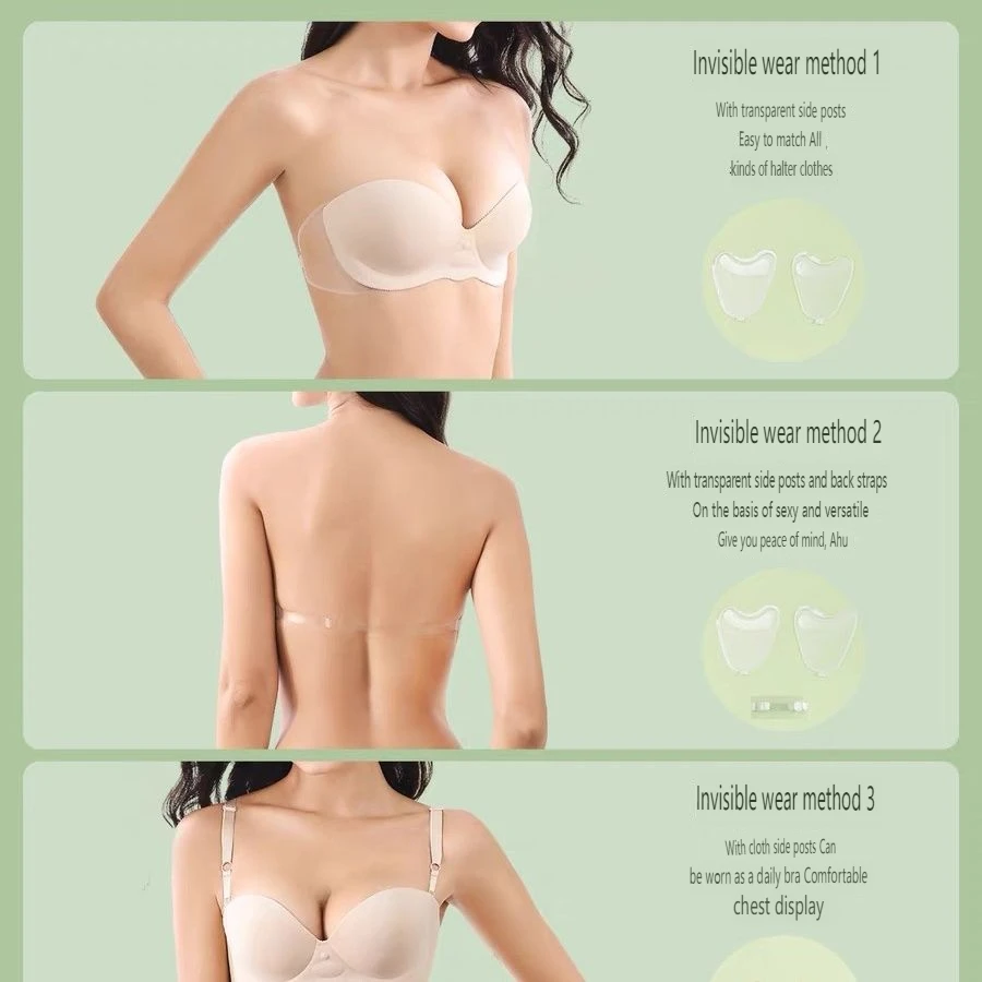 Inflatable Bra, Massager Gather Invisible Chest Patch, Fake Breast Boobs, Upper Support, Strapless Underwear,Implant Transgender