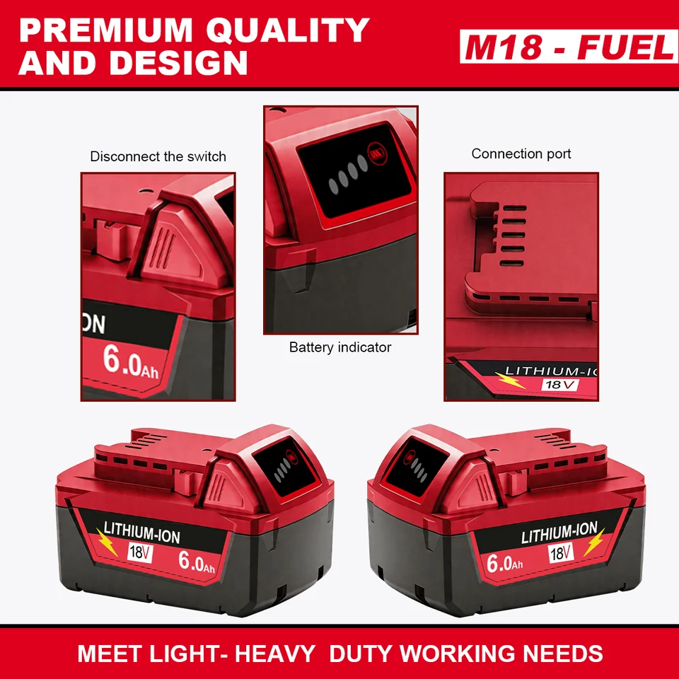 Para Milwaukee M18 6.0Ah 9.0Ah batería y cargador kit XC repuesto para 48-11-1860 M18B5 18V Li-ion herramienta eléctrica inalámbrica 18650 6