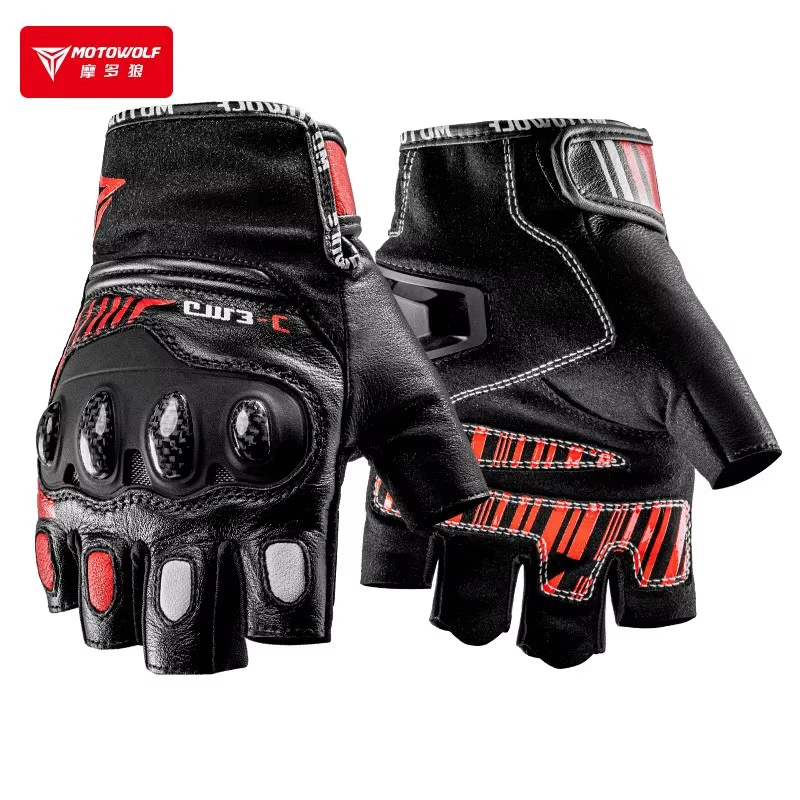 Half Finger Motorcycle Gloves Hard Knuckles Leather Cycling MTB Racing Riding Men Women Moto Gloves Carbon Fiber Protective Gear
