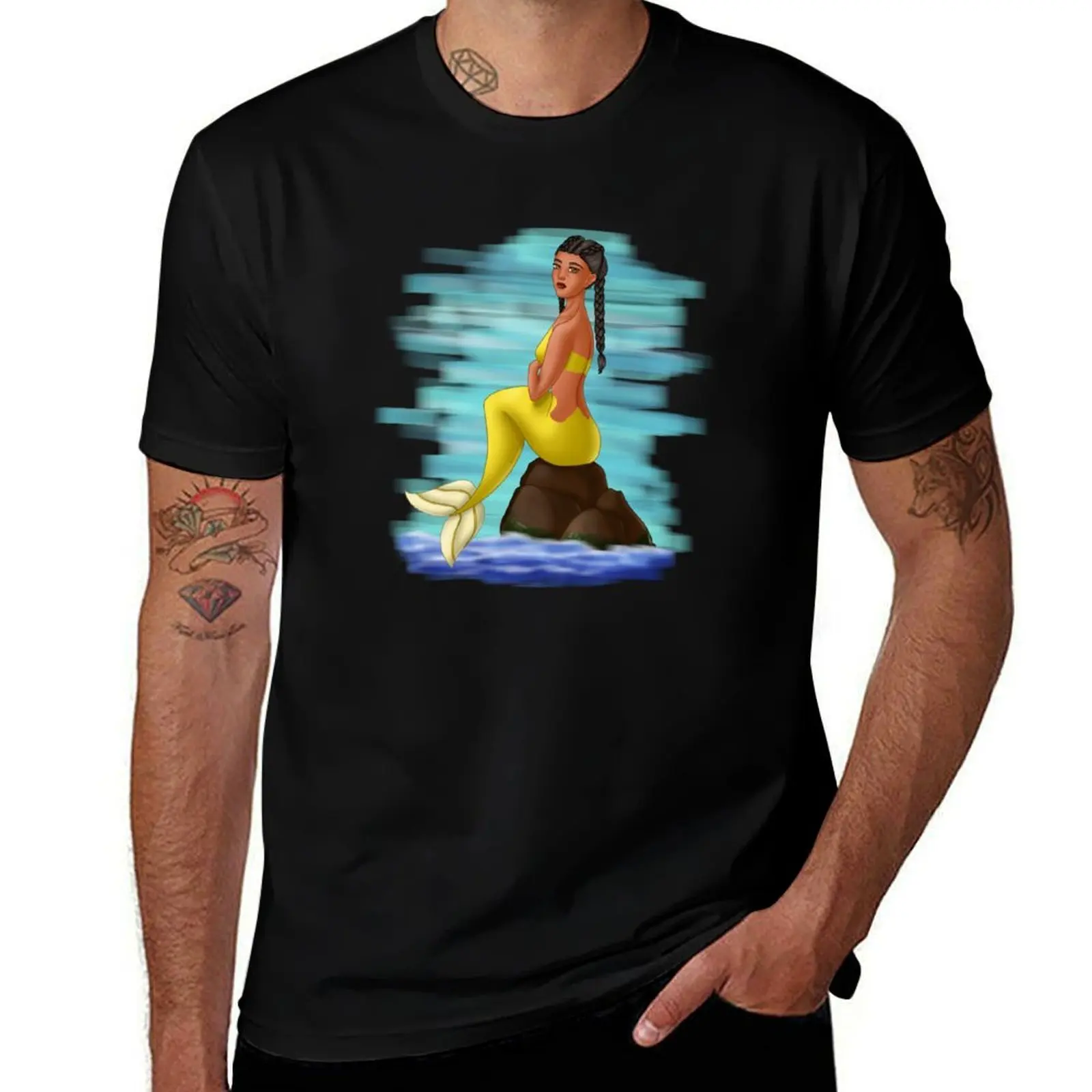 

Braided mermaid sitting on a rock T-Shirt boys animal print funny shirt cotton tees Personalized t-shirt shirts graphic tee men