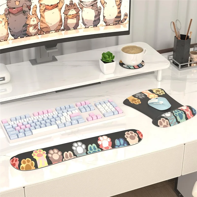 Conjuntos de mouse pad 3 em 1 com suporte para descanso de pulso de teclado, conjunto de teclado de espuma de memória mousepad com descanso de pulso